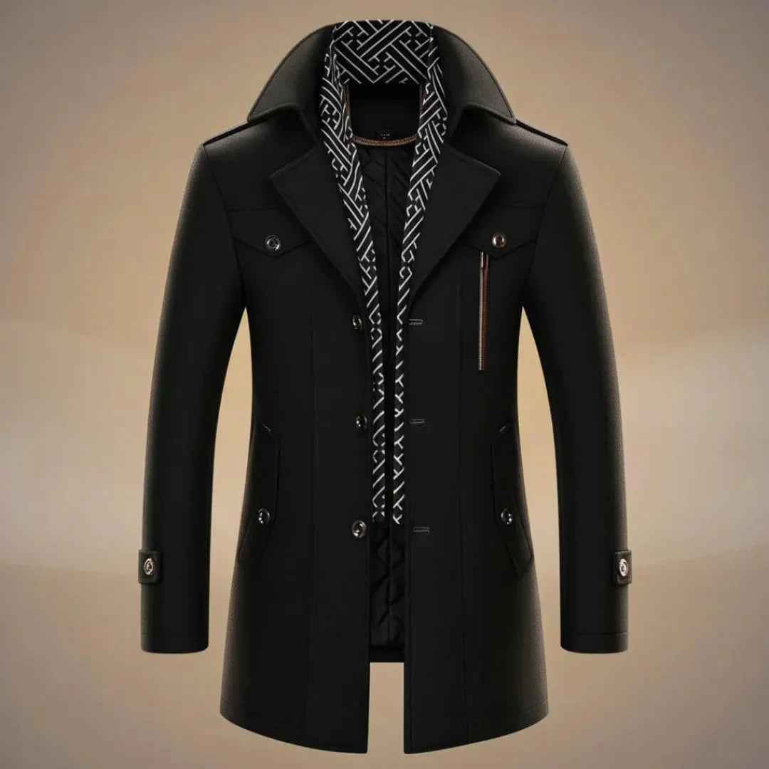 Manteau Long Pour Homme En Laine Waylynn Avec Écharpe Détachable Chaud Hiver Classique
