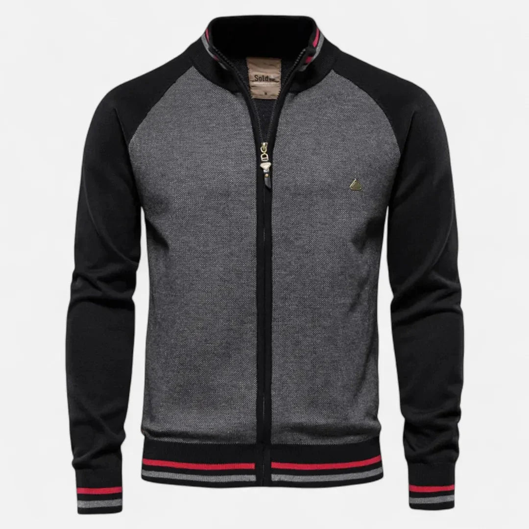 Veste Tricot Zip Raglan Pour Homme Col Montant Poignets Et Ourlet Côtelés Rayés Bloc Couleur Waylynn