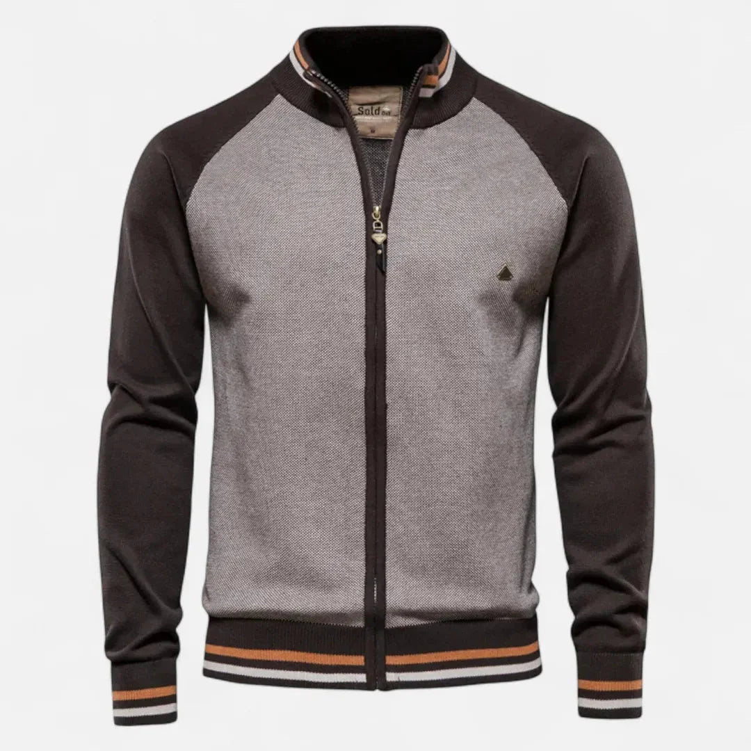 Veste Tricot Zip Raglan Pour Homme Col Montant Poignets Et Ourlet Côtelés Rayés Bloc Couleur Waylynn