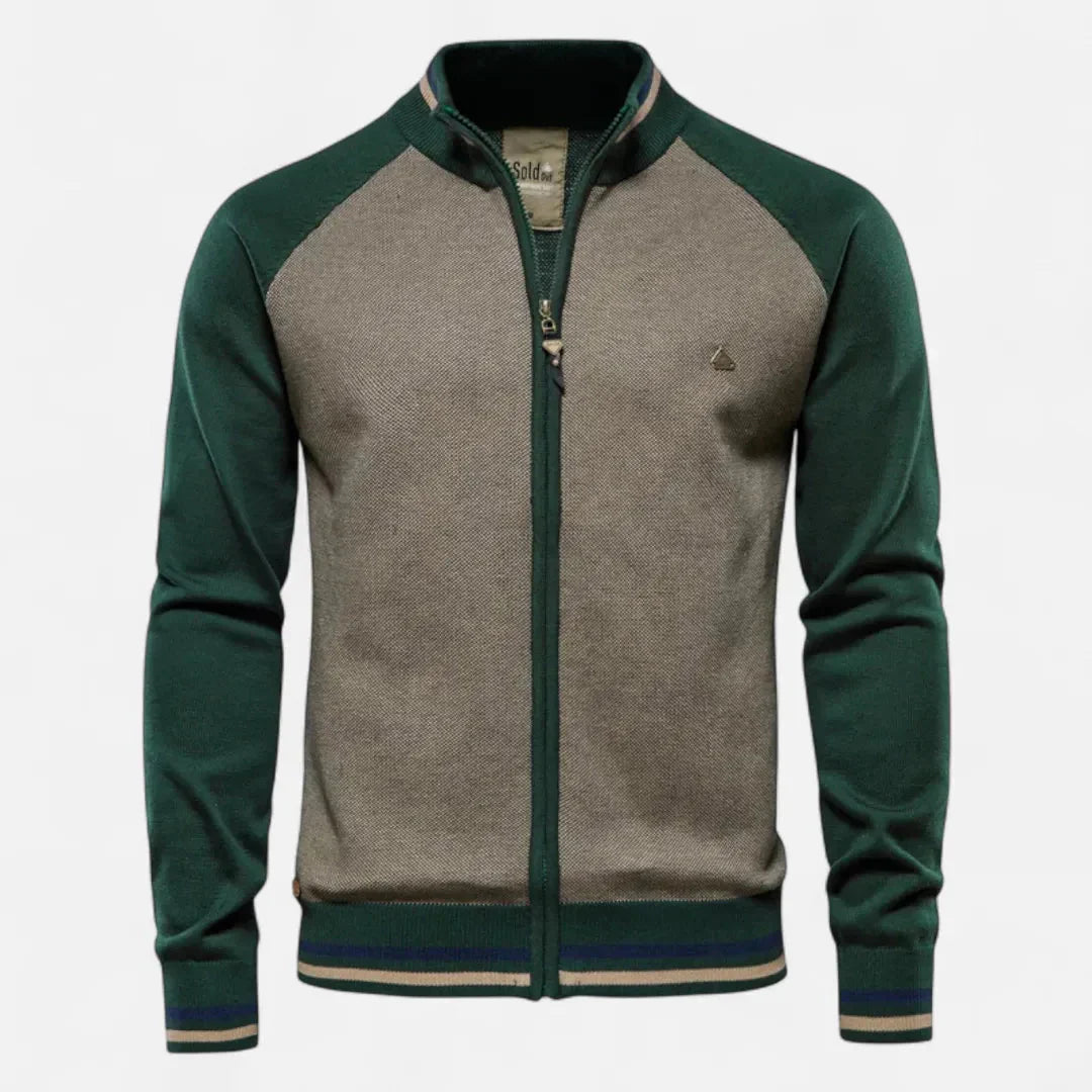 Veste Tricot Zip Raglan Pour Homme Col Montant Poignets Et Ourlet Côtelés Rayés Bloc Couleur Waylynn