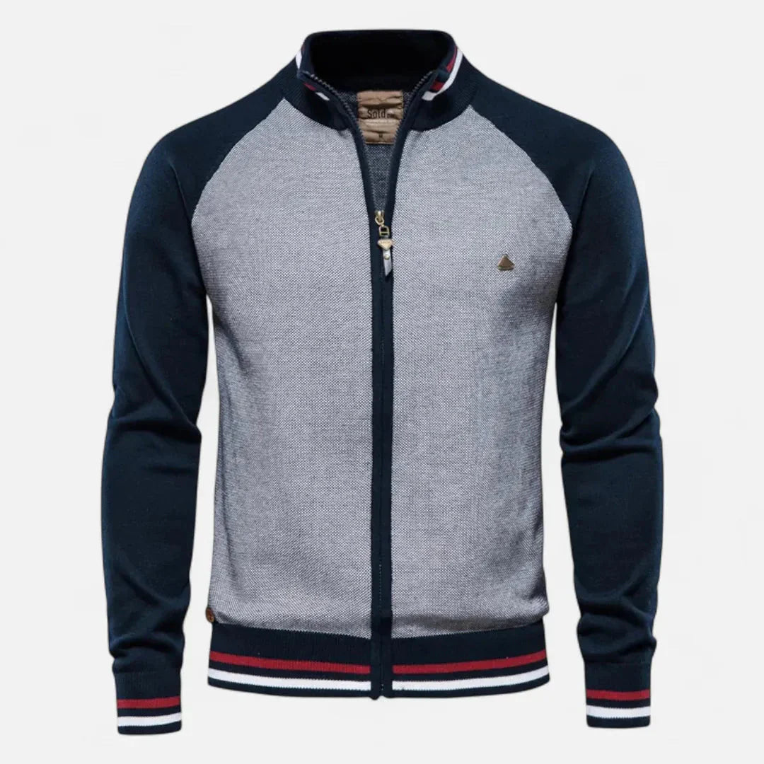 Veste Tricot Zip Raglan Pour Homme Col Montant Poignets Et Ourlet Côtelés Rayés Bloc Couleur Waylynn