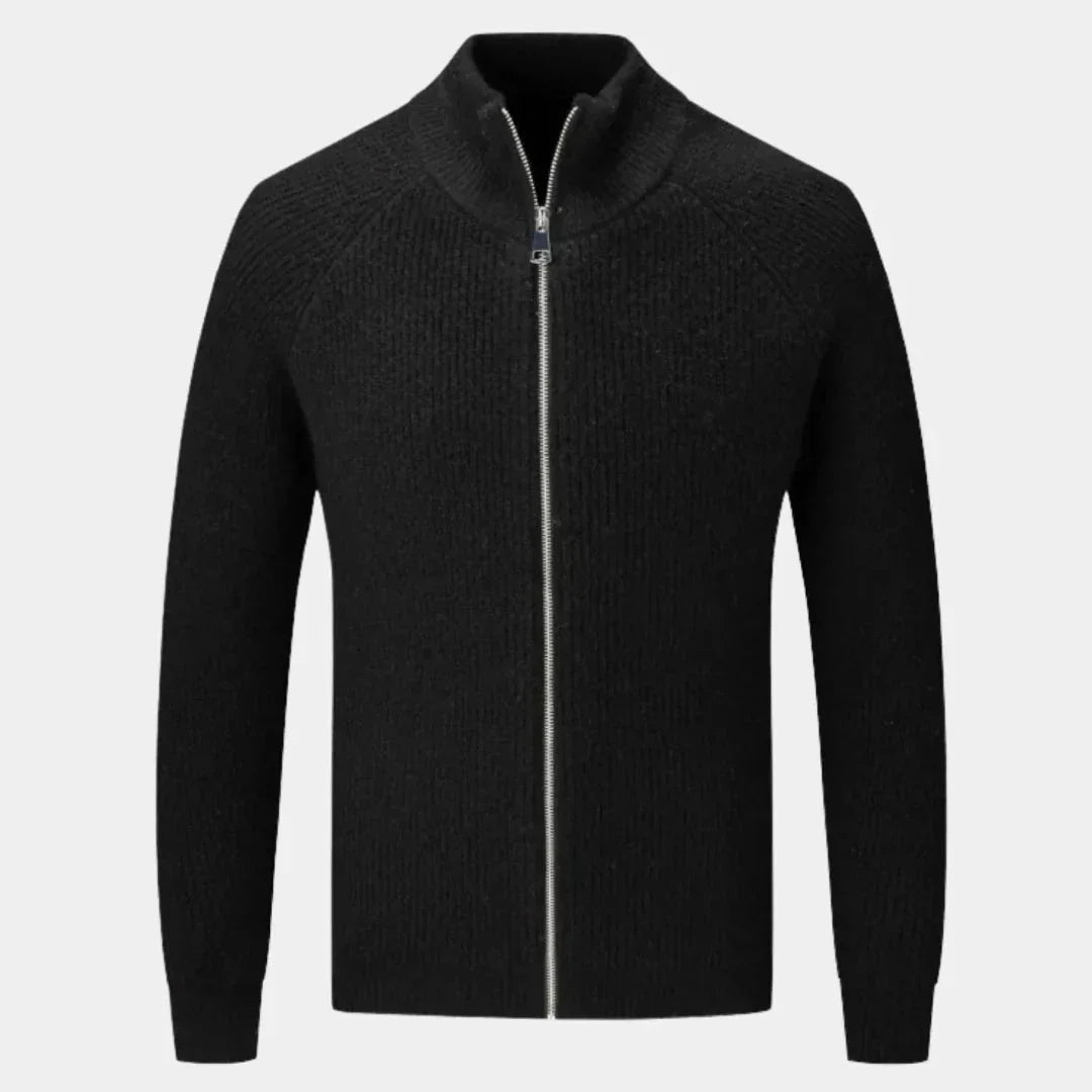Waylynn Pull Homme En Mélange Cachemire À Côtes Avec Fermeture Éclair Complète Et Col Montant Haut