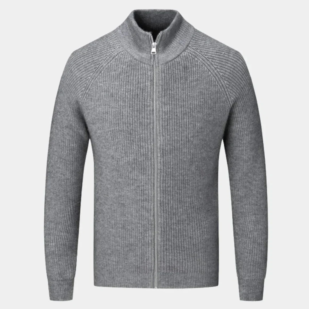Waylynn Pull Homme En Mélange Cachemire À Côtes Avec Fermeture Éclair Complète Et Col Montant Haut