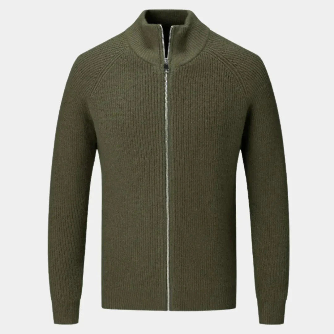 Waylynn Pull Homme En Mélange Cachemire À Côtes Avec Fermeture Éclair Complète Et Col Montant Haut