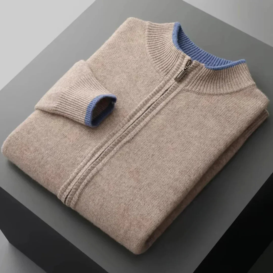 Pull Zip Mérinos Pour Homme Avec Col Côtelé Bicolore Léger Pour Superposition Quotidienne
