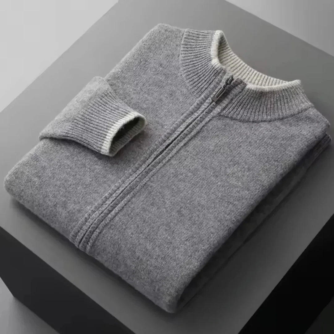 Pull Zip Mérinos Pour Homme Avec Col Côtelé Bicolore Léger Pour Superposition Quotidienne