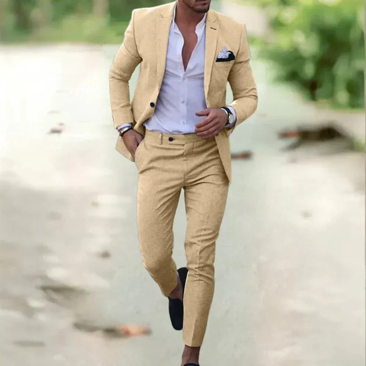 Costume Homme Deux Pièces Slim Fit Bleu Marine Amawinc Pour Réunions Et Événements