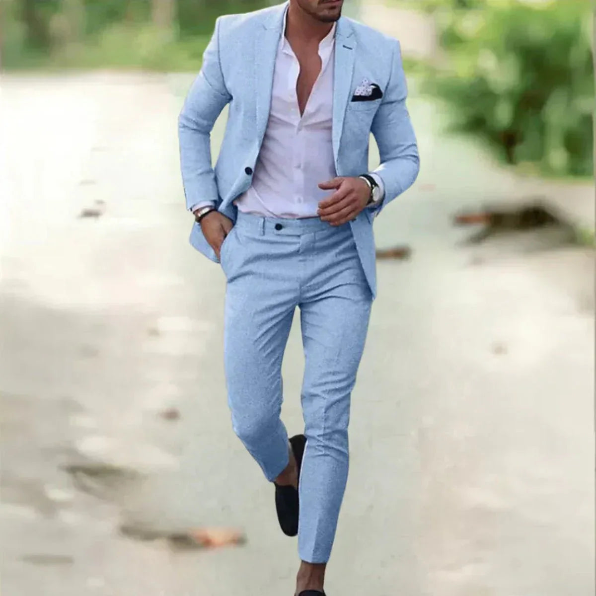 Costume Homme Deux Pièces Slim Fit Bleu Marine Amawinc Pour Réunions Et Événements