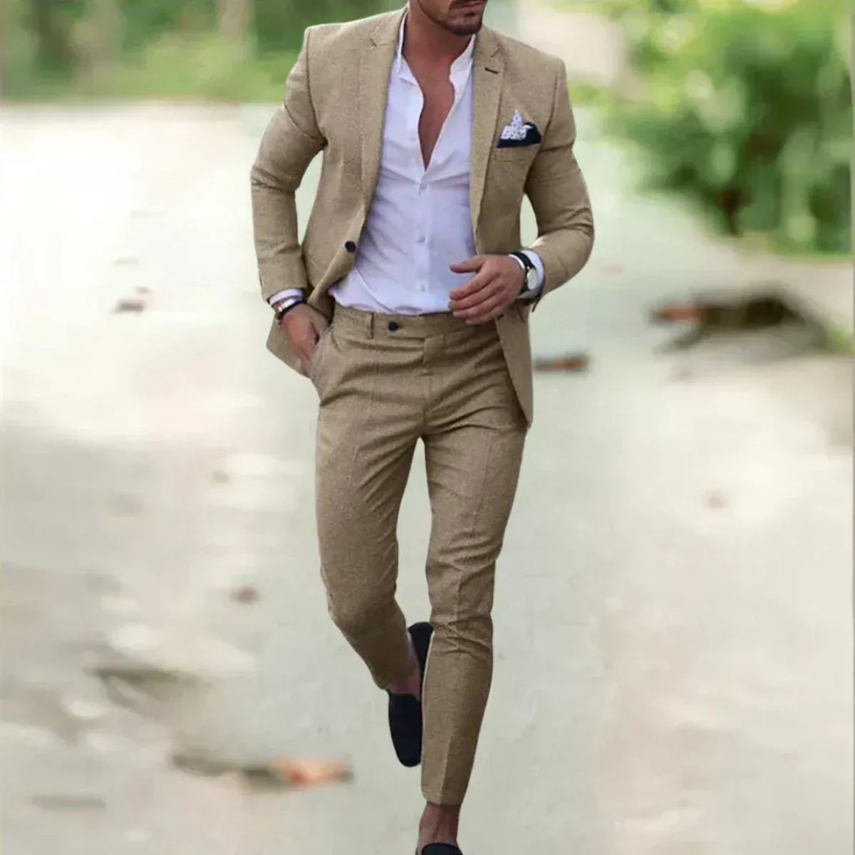 Costume Homme Deux Pièces Slim Fit Bleu Marine Amawinc Pour Réunions Et Événements