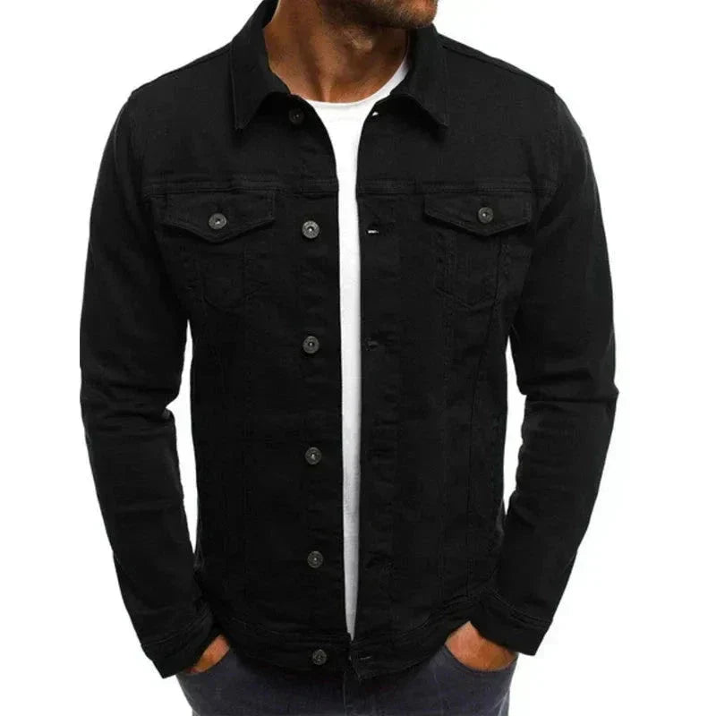 Veste En Jean Boutonné Denim Avec Poches Plaquées Sur Le Devant Et Silhouette Classique Homme