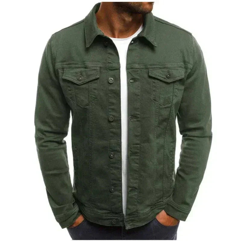 Veste En Jean Boutonné Denim Avec Poches Plaquées Sur Le Devant Et Silhouette Classique Homme