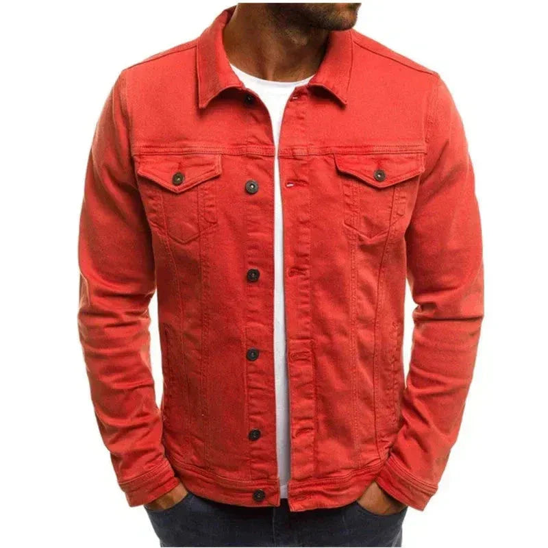 Veste En Jean Boutonné Denim Avec Poches Plaquées Sur Le Devant Et Silhouette Classique Homme