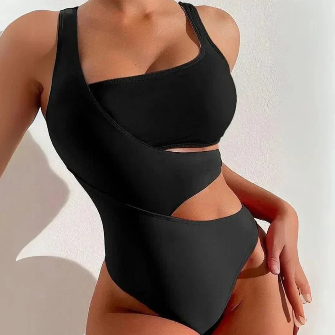 Maillot De Bain Monokini Colorblock À Une Épaule Avec Ouverture À La Taille Sporty Chic