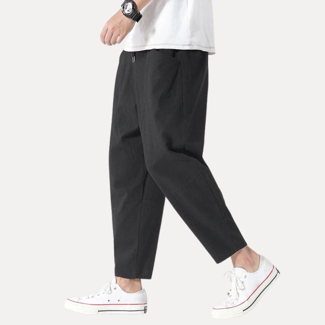 Pantalon De Détente Cropped Mico Amawinc En Coton Style Japonais Coupe Tapered Taille À Cordon