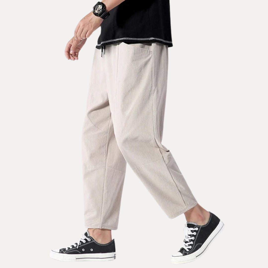Pantalon De Détente Cropped Mico Amawinc En Coton Style Japonais Coupe Tapered Taille À Cordon