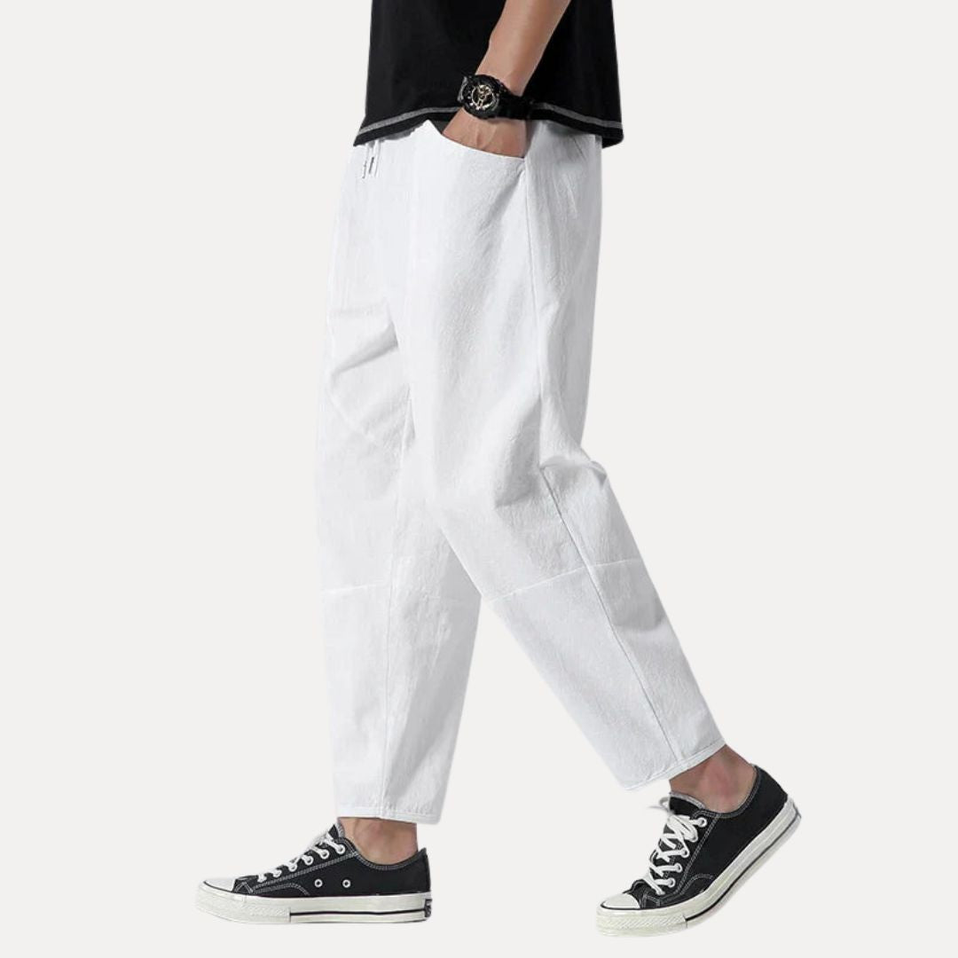 Pantalon De Détente Cropped Mico Amawinc En Coton Style Japonais Coupe Tapered Taille À Cordon