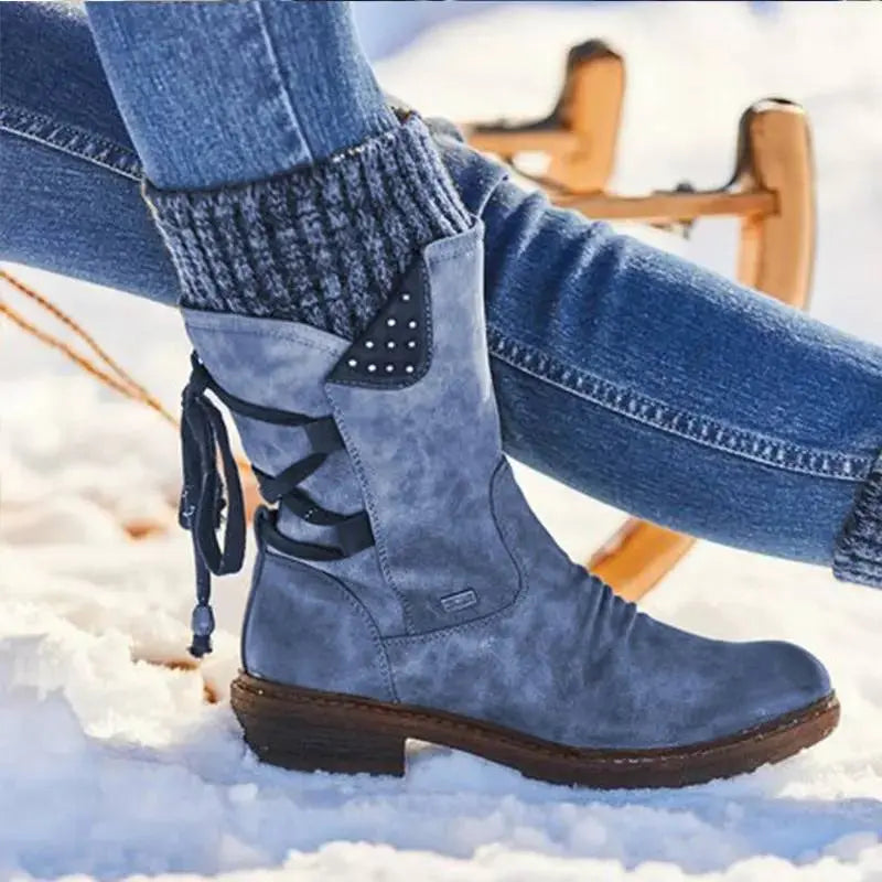Bottes Mi Mollet Strass Pour Femmes Chic Et Chaudes En Six Couleurs Rouge Noir Violet Bleu Kaki Gris