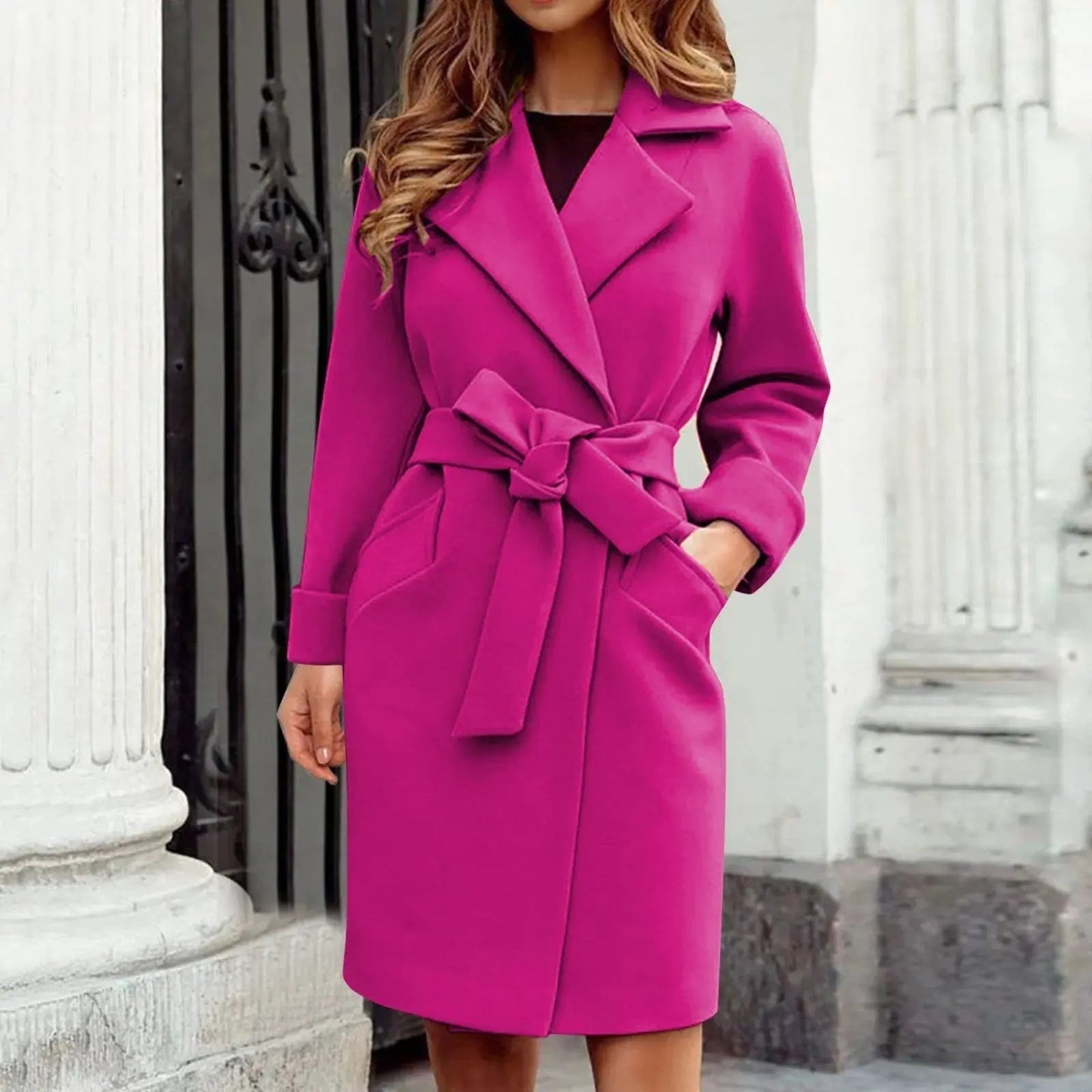 Trench Coat Noir Mi Long Pour Femme Elégant Et Confortable Essentiel Hiver Amawinc