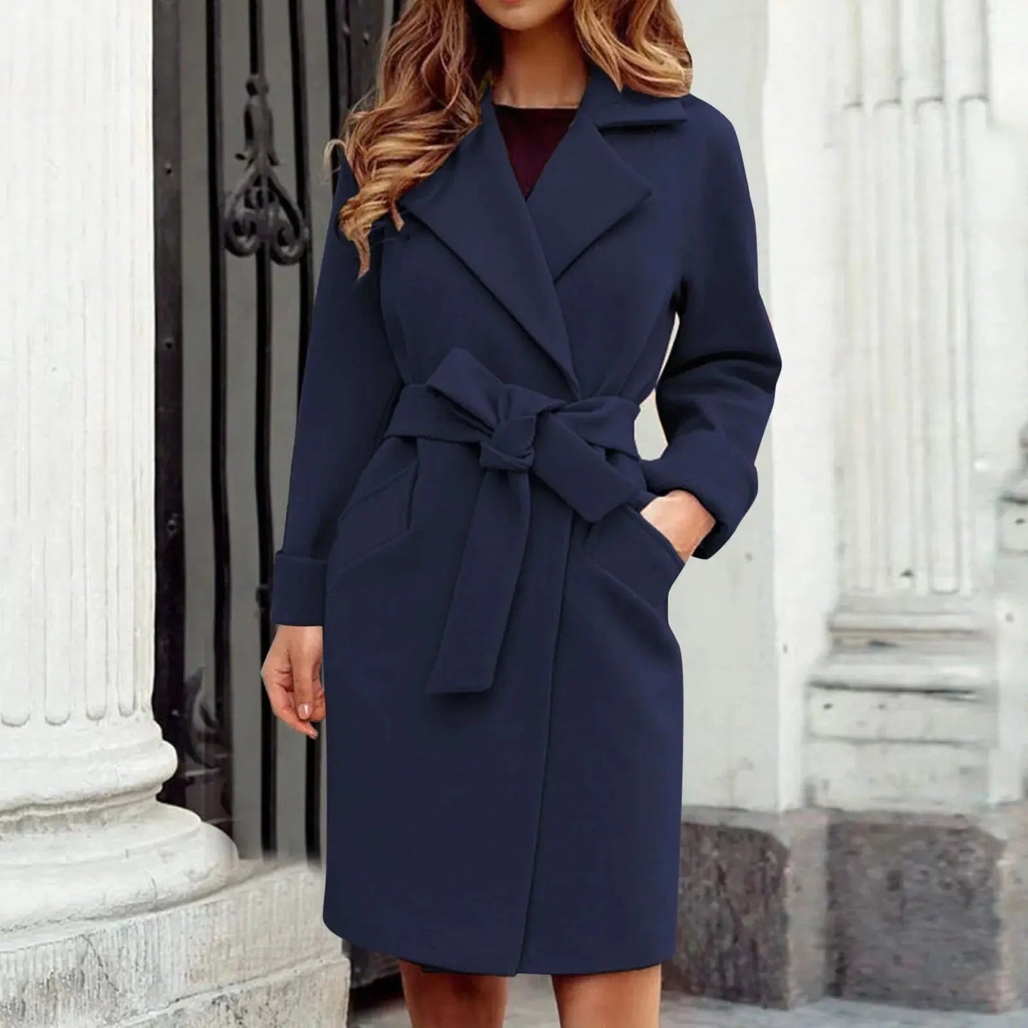 Trench Coat Noir Mi Long Pour Femme Elégant Et Confortable Essentiel Hiver Amawinc