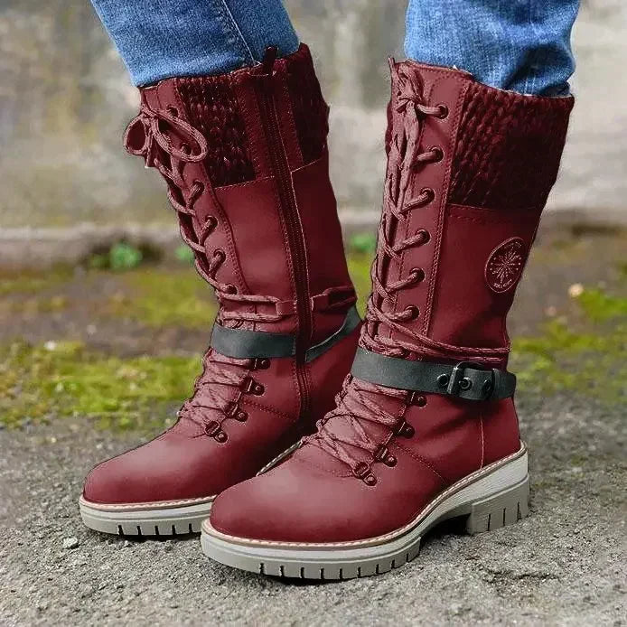 Bottes Martin Mi Tube Pour Femme En Simili Cuir Avec Doublure En Laine Chaudes Pour L’Hiver Élégantes Et Confortables