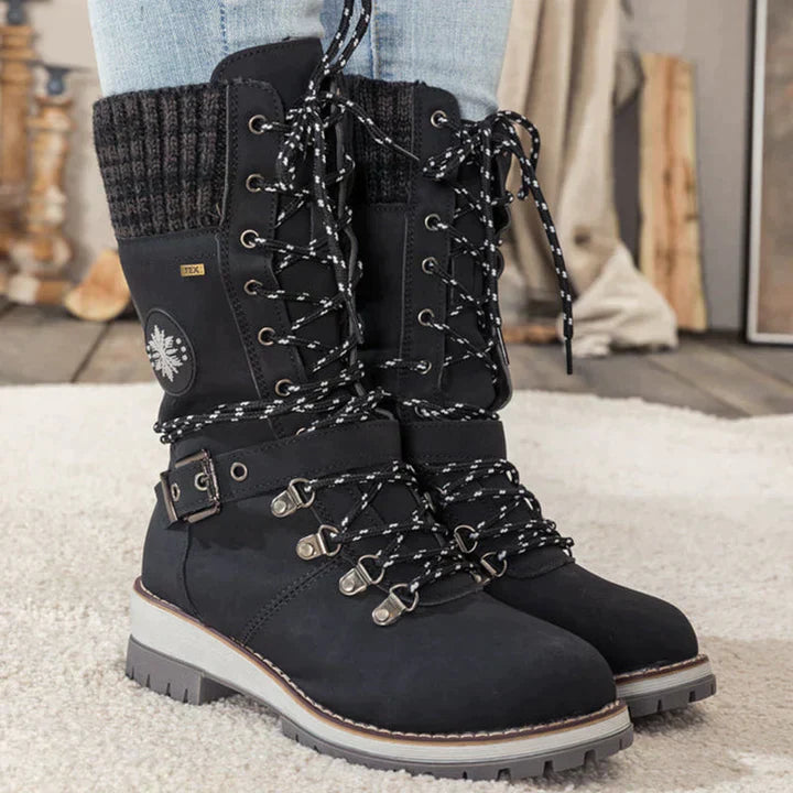 Bottes Martin Mi Tube Pour Femme En Simili Cuir Avec Doublure En Laine Chaudes Pour L’Hiver Élégantes Et Confortables