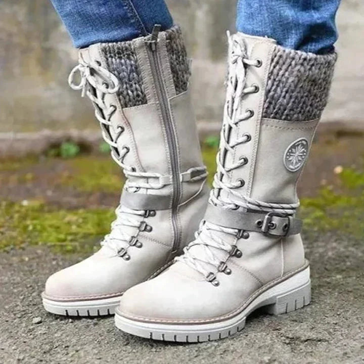 Bottes Martin Mi Tube Pour Femme En Simili Cuir Avec Doublure En Laine Chaudes Pour L’Hiver Élégantes Et Confortables