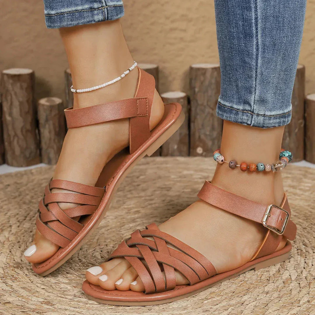 Sandales Mila Tressées Simili Cuir À Boucle Avec Bride De Cheville Confortable Respirantes