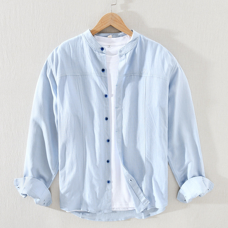 Chemise Homme Col Mandarin Nordic Flair Décontractée Légère Respirante En Coton Manches Longues Vert Sauge