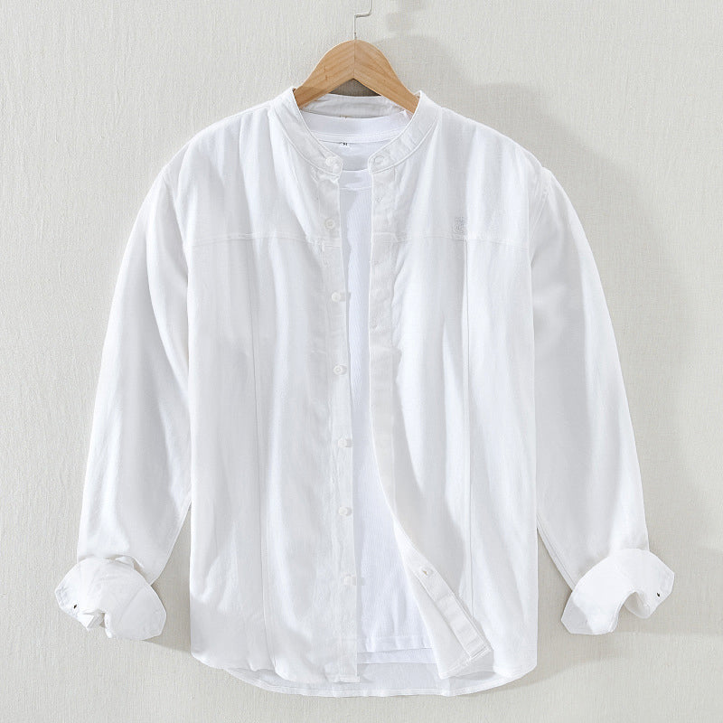 Chemise Homme Col Mandarin Nordic Flair Décontractée Légère Respirante En Coton Manches Longues Vert Sauge