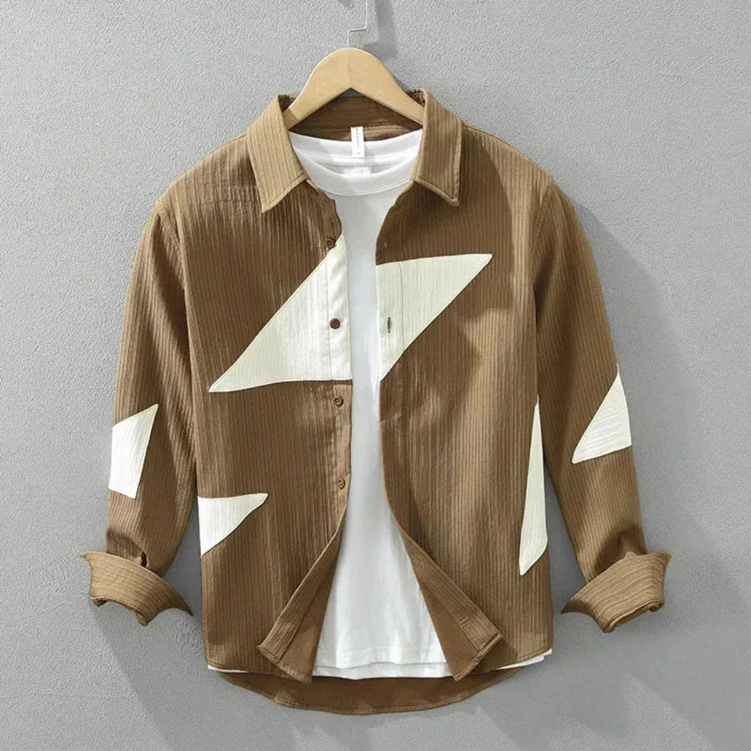 Miles Chemise Manches Longues en Coton 100 pour cent avec Panneaux Géométriques et Texture