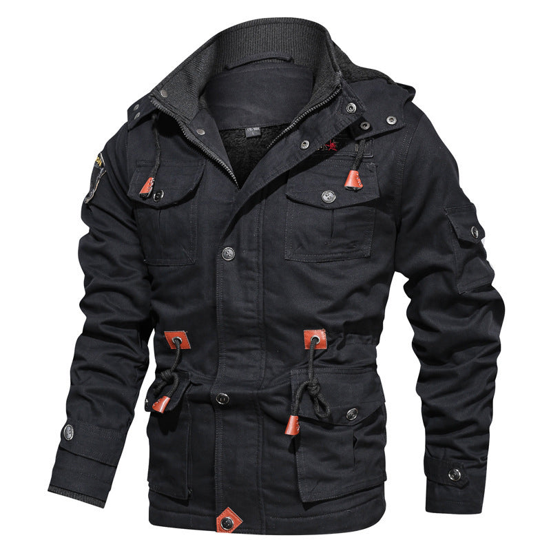 Manteau Militaire En Coton Pour Homme Avec Doublure En Polaire Longueur Mi Longue Capuche Et Poches Multiples