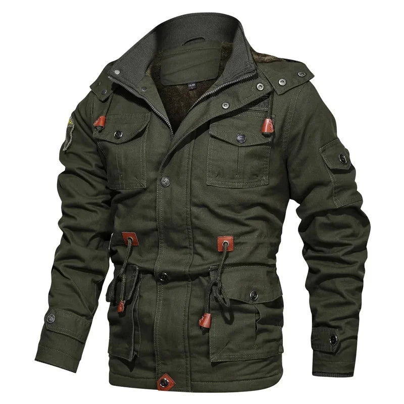 Manteau Militaire En Coton Pour Homme Avec Doublure En Polaire Longueur Mi Longue Capuche Et Poches Multiples