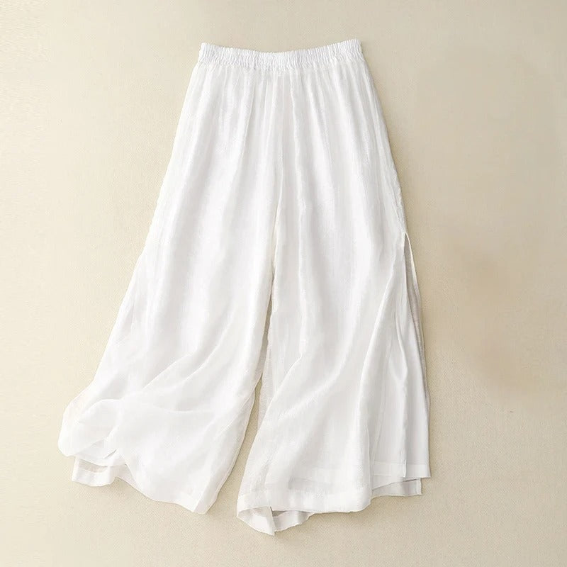 Pantalon Large En Lin Mira Pantalon Décontracté À Jambe Large Et Taille Elastique Léger Confortable