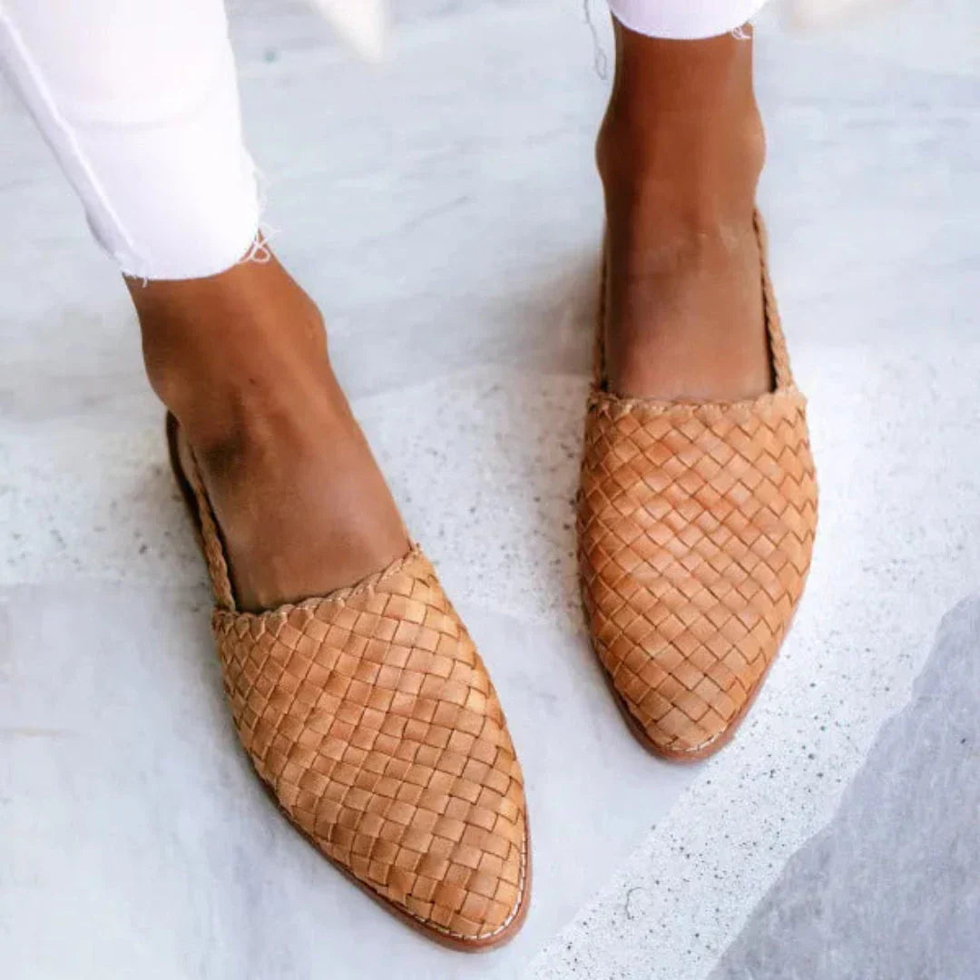 Mitch Ballerines À Bride Arrière Tissées Bout Pointu En PU Parfaites Pour Été Confortables