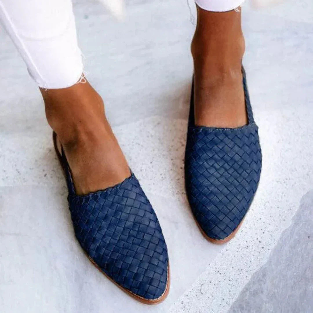 Mitch Ballerines À Bride Arrière Tissées Bout Pointu En PU Parfaites Pour Été Confortables