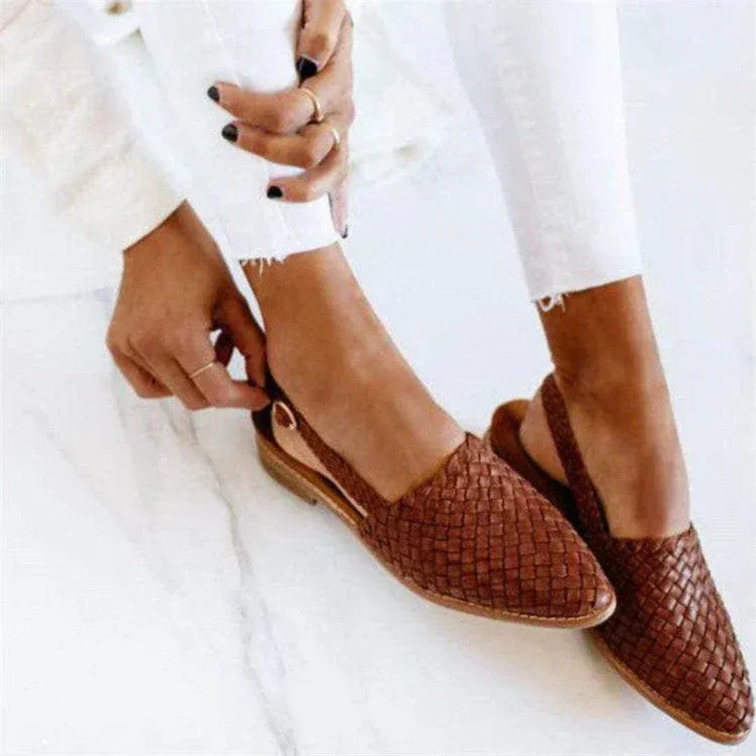 Mitch Ballerines À Bride Arrière Tissées Bout Pointu En PU Parfaites Pour Été Confortables