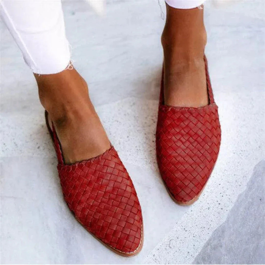 Mitch Ballerines À Bride Arrière Tissées Bout Pointu En PU Parfaites Pour Été Confortables