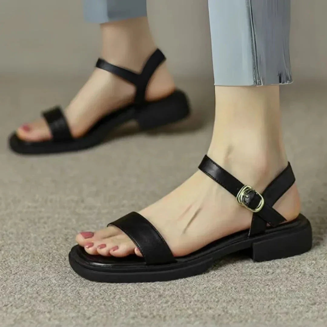 Mitch Sandales Plates Ouvertes À Bride Ajustable En PU Effet Cuir Semelle Rembourrée Confortable Pour Été