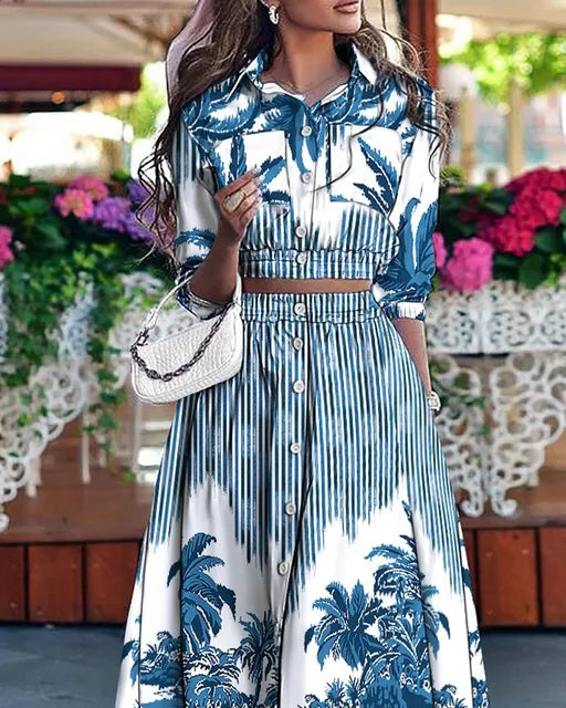 Dianthia: Oberteil-Rock-Set mit Muster