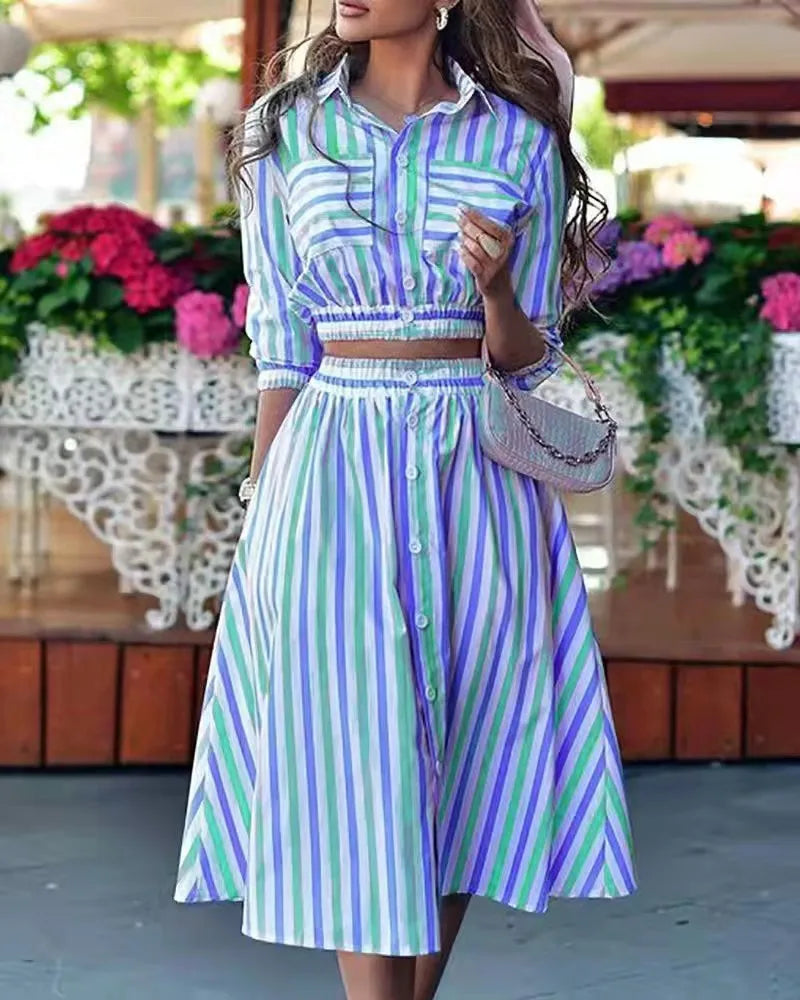 Dianthia: Oberteil-Rock-Set mit Muster