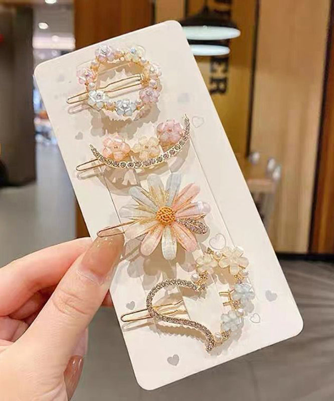 Ensemble de quatre épingles à cheveux modernes en alliage et zircon à motif floral - Amawinc