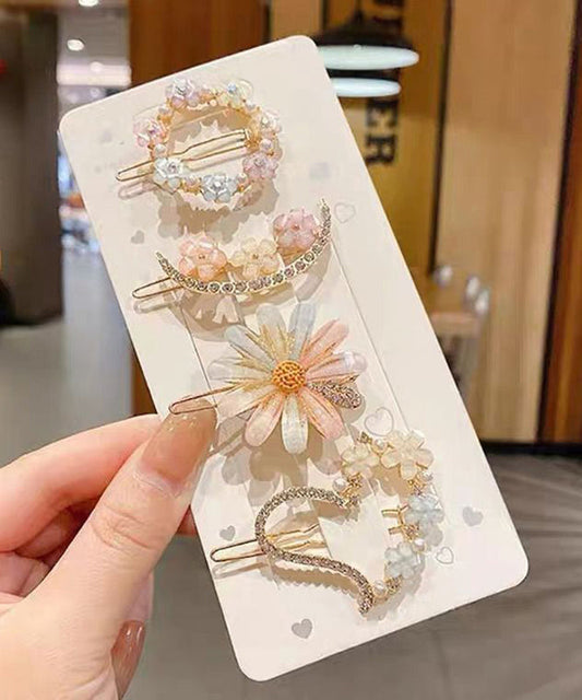 Ensemble de quatre épingles à cheveux modernes en alliage et zircon à motif floral - Amawinc
