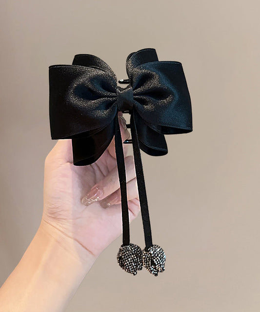 Épingle à cheveux moderne en coton noir avec nœud en zircon - Amawinc