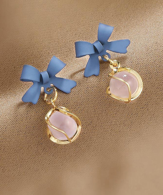 Boucles d'oreilles pendantes modernes en pierre œil de chat surdorée en cuivre bleu - Amawinc