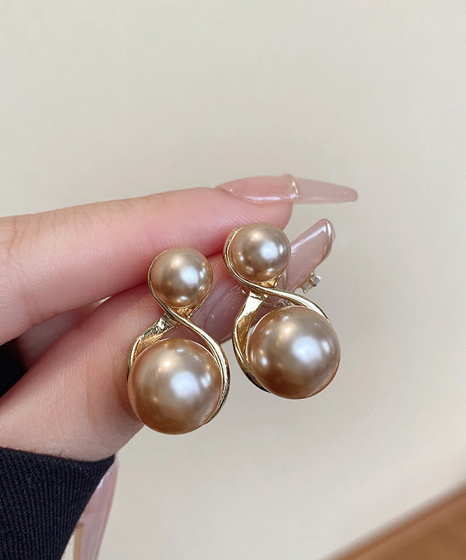 Boucles d'oreilles à tige en perles surdorées en cuivre champagne modernes - Amawinc