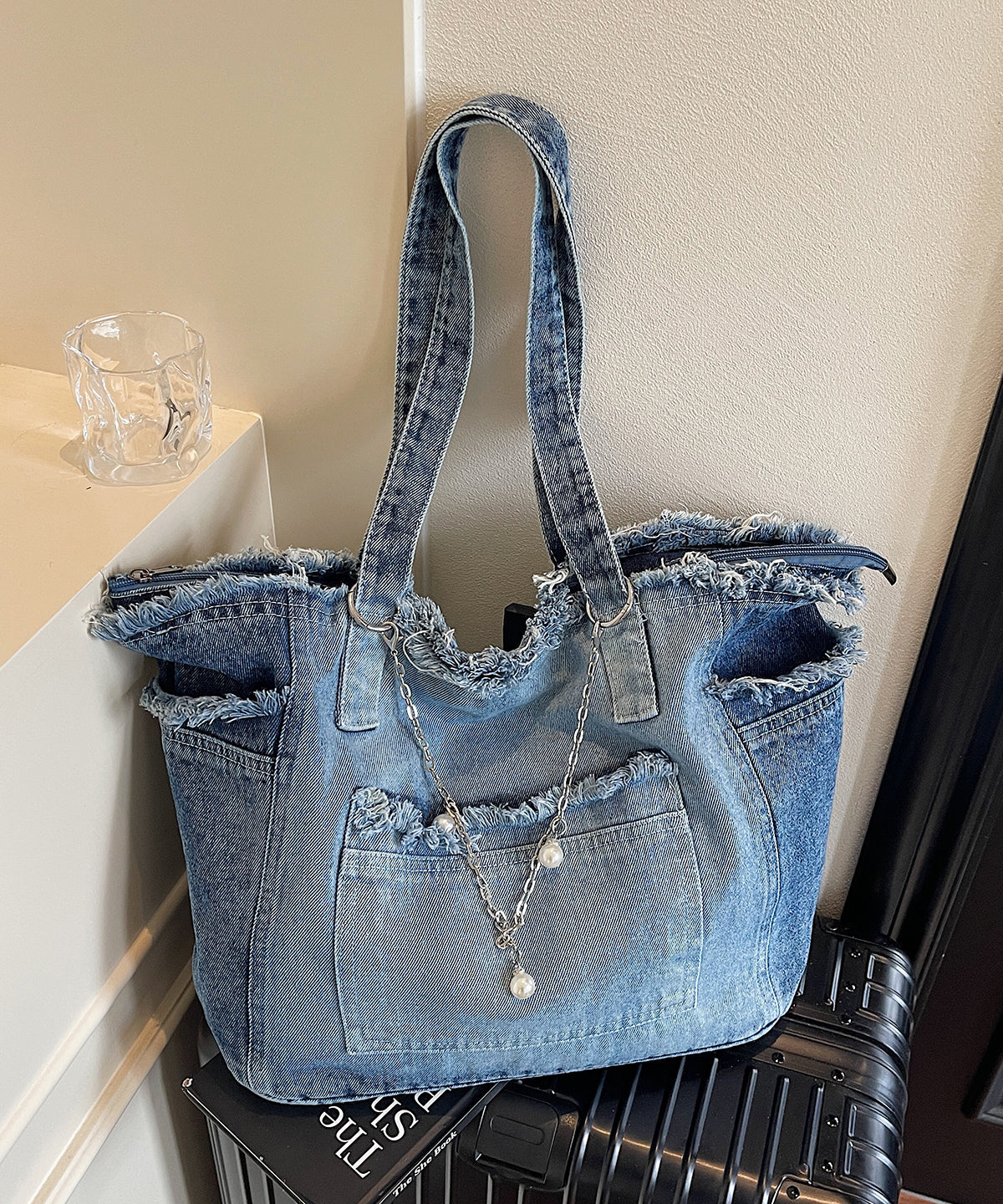 Sacs à bandoulière en denim à franges modernes et à maillons en chaîne - Amawinc