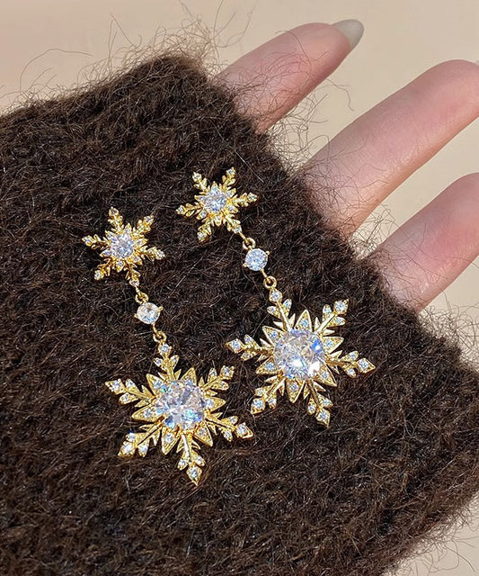 Boucles d'oreilles pendantes modernes en alliage d'or et zircon avec pompons neige - Amawinc