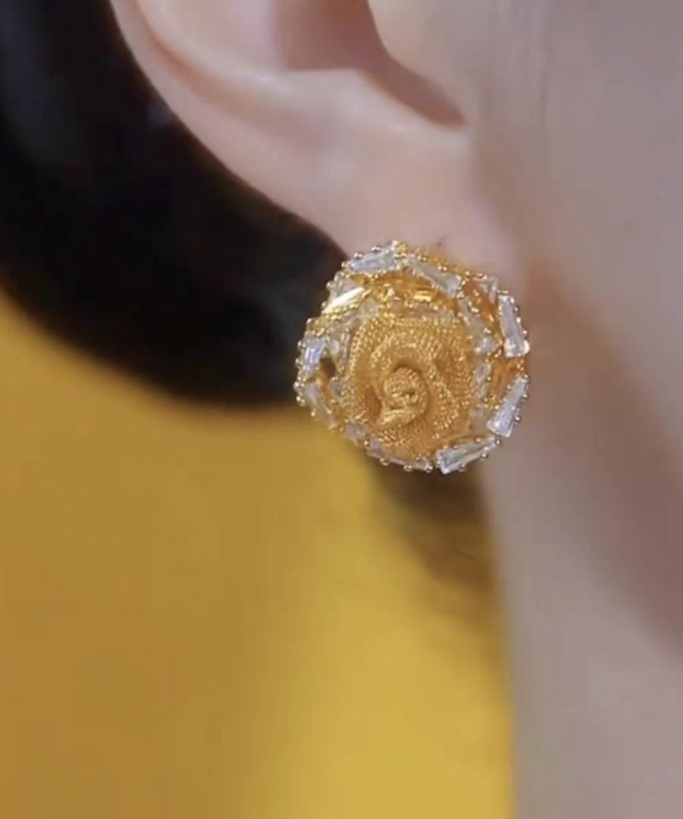 Boucles d'oreilles à tige modernes en alliage de cuivre doré et tulle zircon rose - Amawinc