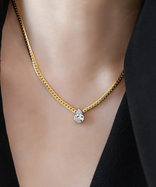 Collier moderne avec pendentif goutte d'eau en or 14 carats et zircon surdoré - Amawinc