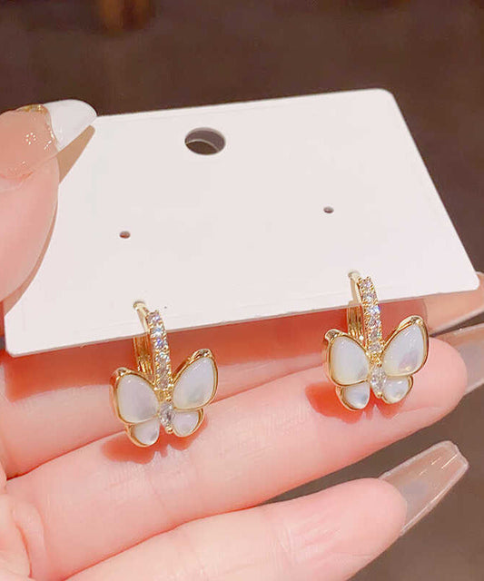 Boucles d'oreilles créoles papillon modernes en or, cuivre et zircon surdoré - Amawinc